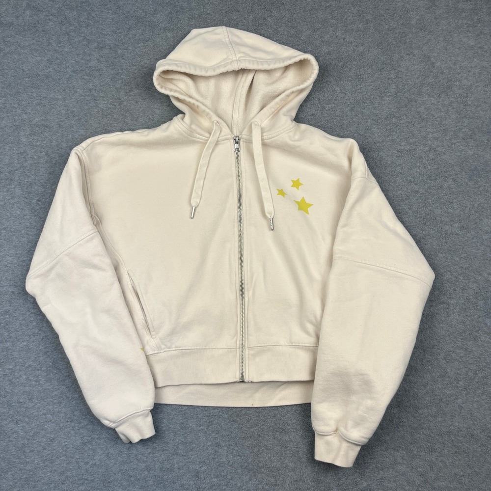 Spiritual Gangster Zip Up Hoodie Womens Large Cream Star Graphic Cropped Casual